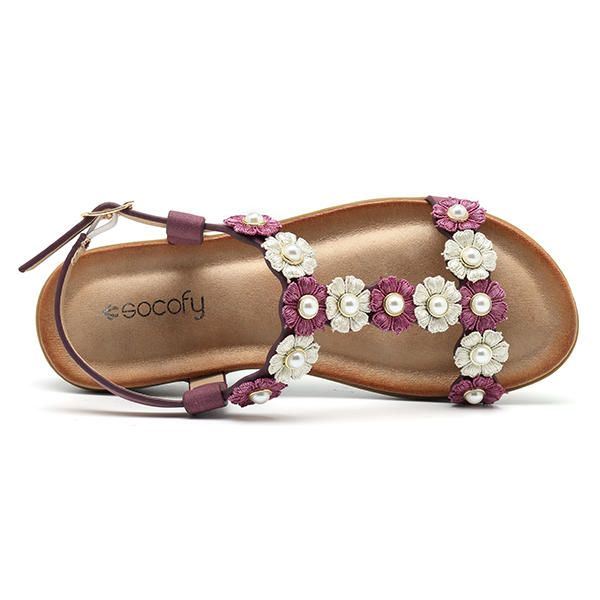 Dames Bloemen Bohemian Zachte Platte Clip Toe Strand Slippers