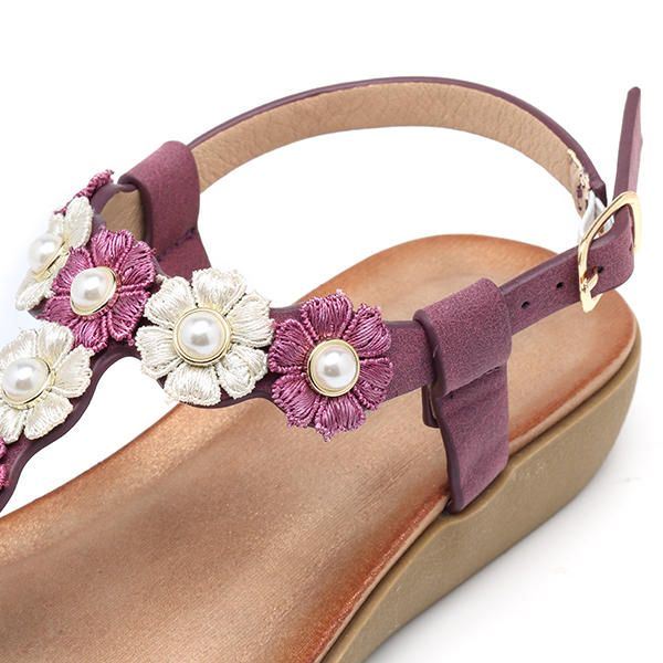 Dames Bloemen Bohemian Zachte Platte Clip Toe Strand Slippers