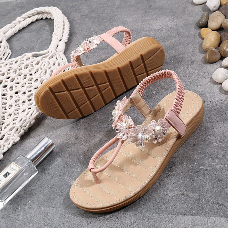 Dames Bloemen Decor Clip Teen Flats Slip Op Sandalen