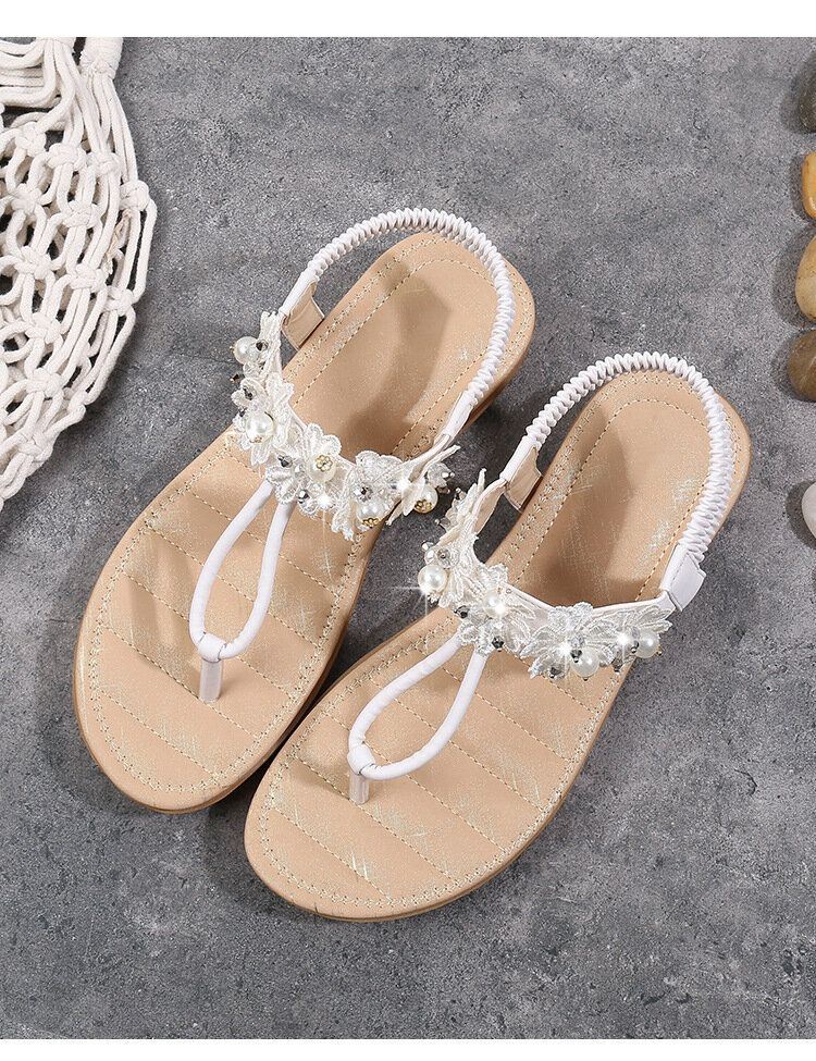 Dames Bloemen Decor Clip Teen Flats Slip Op Sandalen