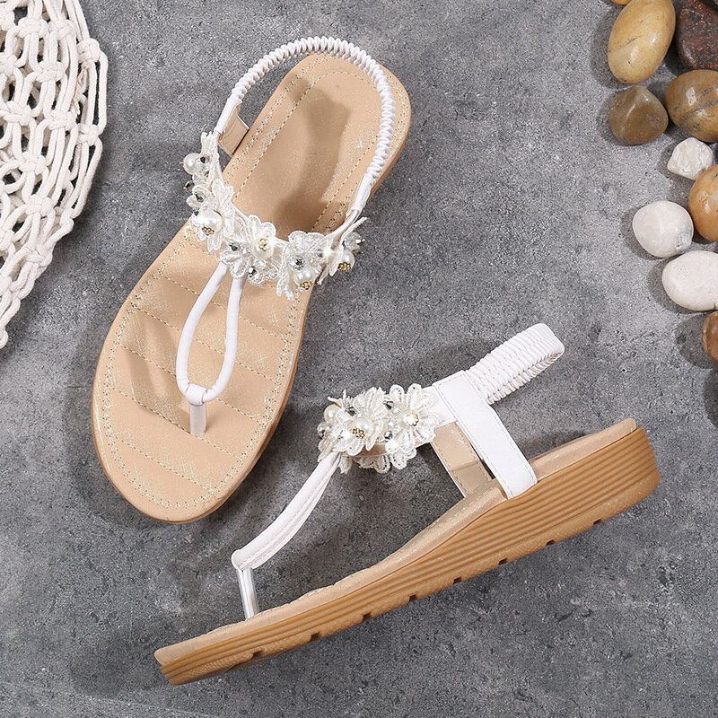 Dames Bloemen Decor Clip Teen Flats Slip Op Sandalen