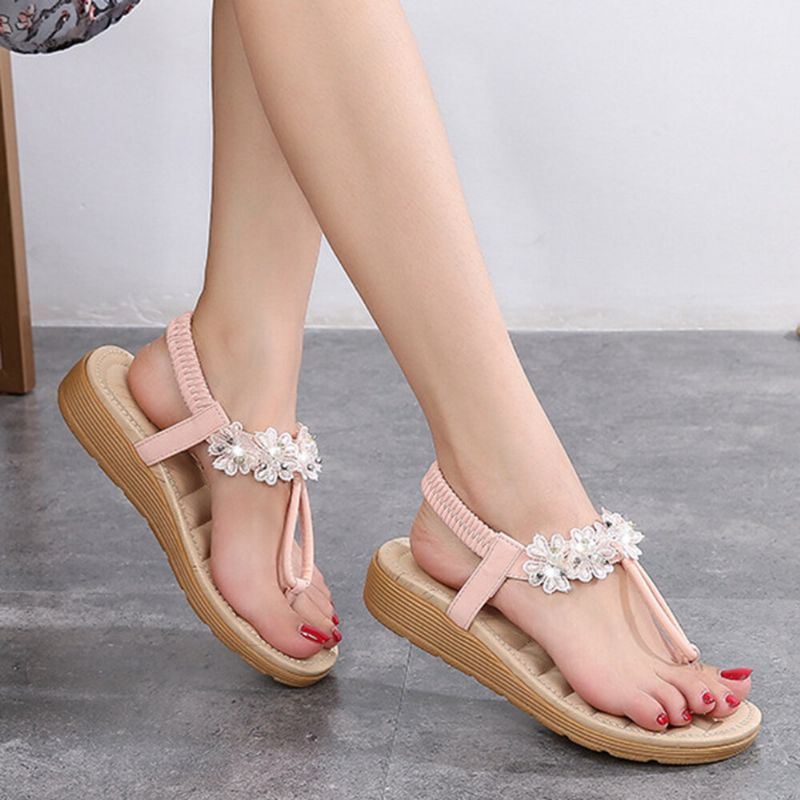 Dames Bloemen Decor Clip Teen Flats Slip Op Sandalen