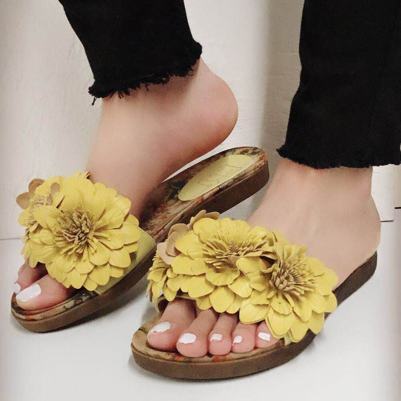 Dames Bloemen Decor Geopend Teen Comfy Slide Sandalen