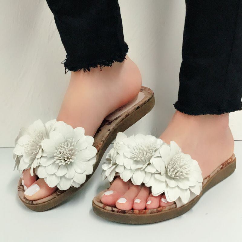 Dames Bloemen Decor Geopend Teen Comfy Slide Sandalen