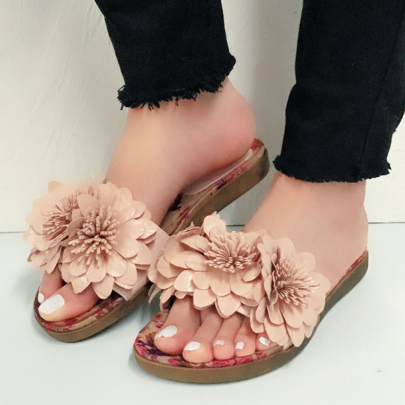 Dames Bloemen Decor Geopend Teen Comfy Slide Sandalen