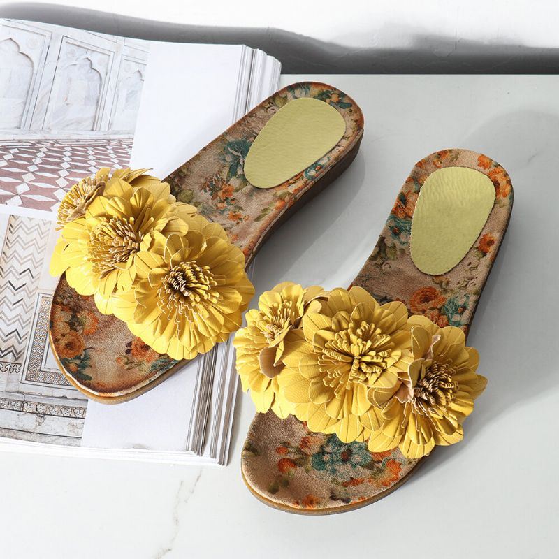 Dames Bloemen Decor Geopend Teen Comfy Slide Sandalen