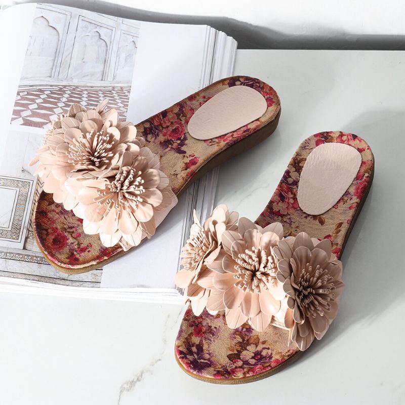 Dames Bloemen Decor Geopend Teen Comfy Slide Sandalen