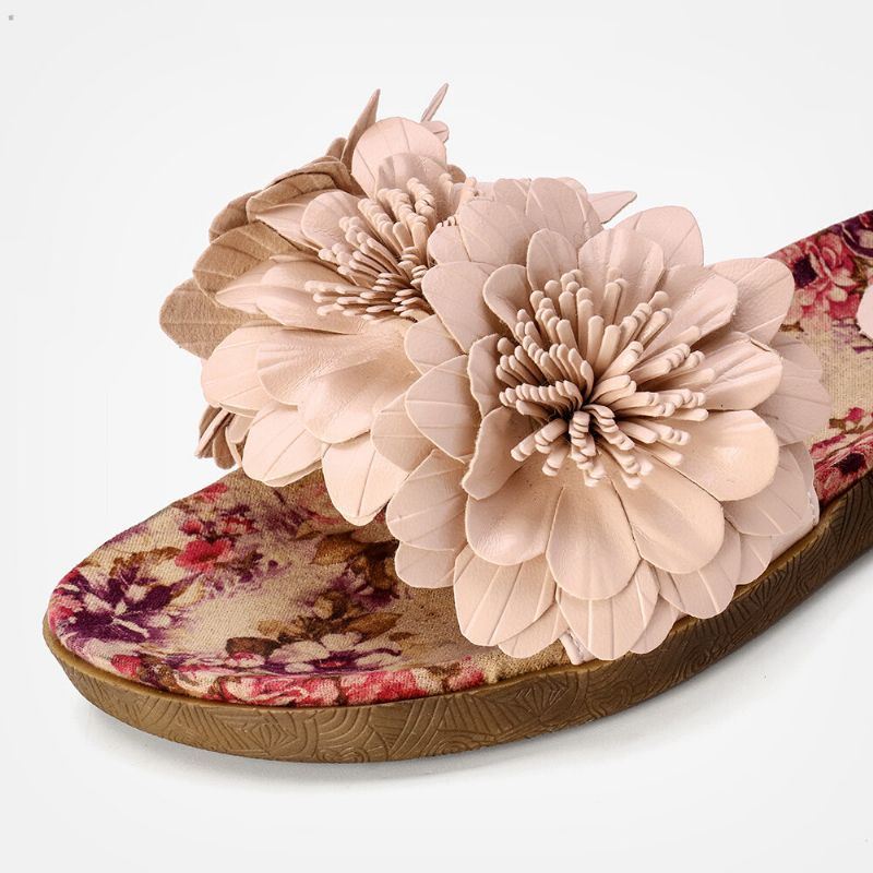 Dames Bloemen Decor Geopend Teen Comfy Slide Sandalen