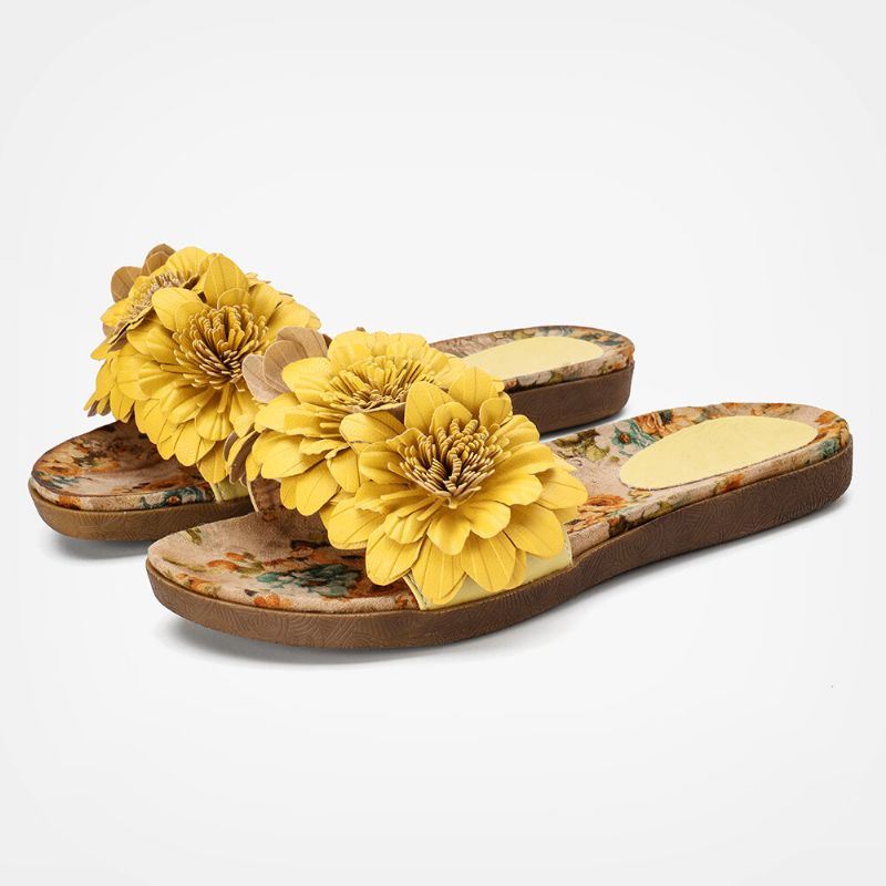 Dames Bloemen Decor Geopend Teen Comfy Slide Sandalen