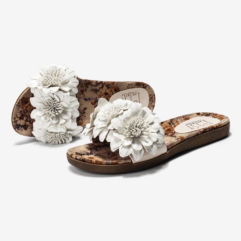 Dames Bloemen Decor Geopend Teen Comfy Slide Sandalen