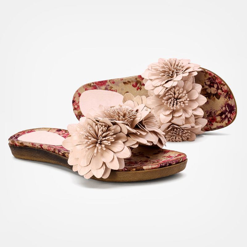 Dames Bloemen Decor Geopend Teen Comfy Slide Sandalen