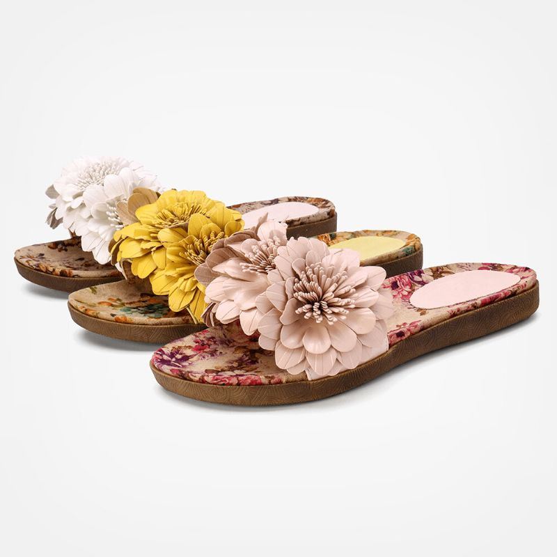 Dames Bloemen Decor Geopend Teen Comfy Slide Sandalen