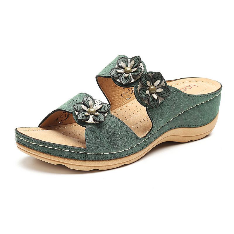 Dames Bloemen Slip On Soft Casual Wedge Sandalen