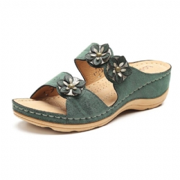 Dames Bloemen Slip On Soft Casual Wedge Sandalen