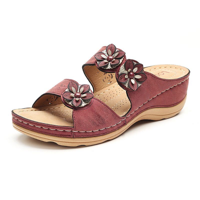 Dames Bloemen Slip On Soft Casual Wedge Sandalen