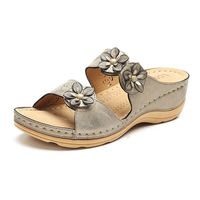 Dames Bloemen Slip On Soft Casual Wedge Sandalen