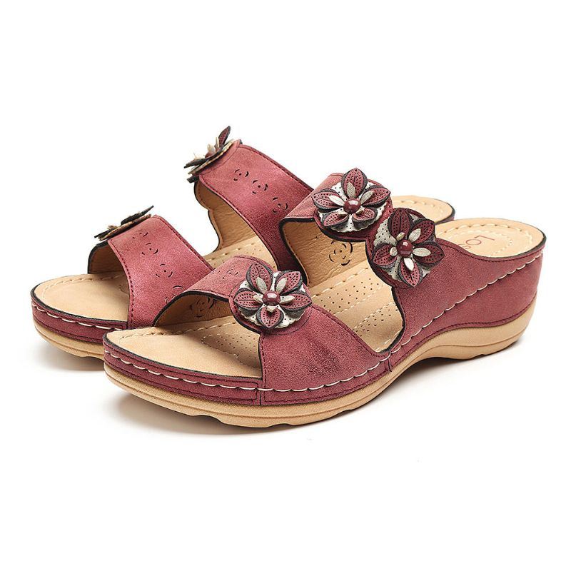 Dames Bloemen Slip On Soft Casual Wedge Sandalen