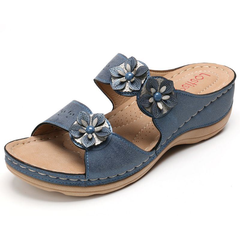 Dames Bloemen Slip On Soft Casual Wedge Sandalen