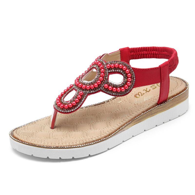 Dames Boheemse Strass Kraal Platte Sandalen Casual Vakantie Dame Sandalen