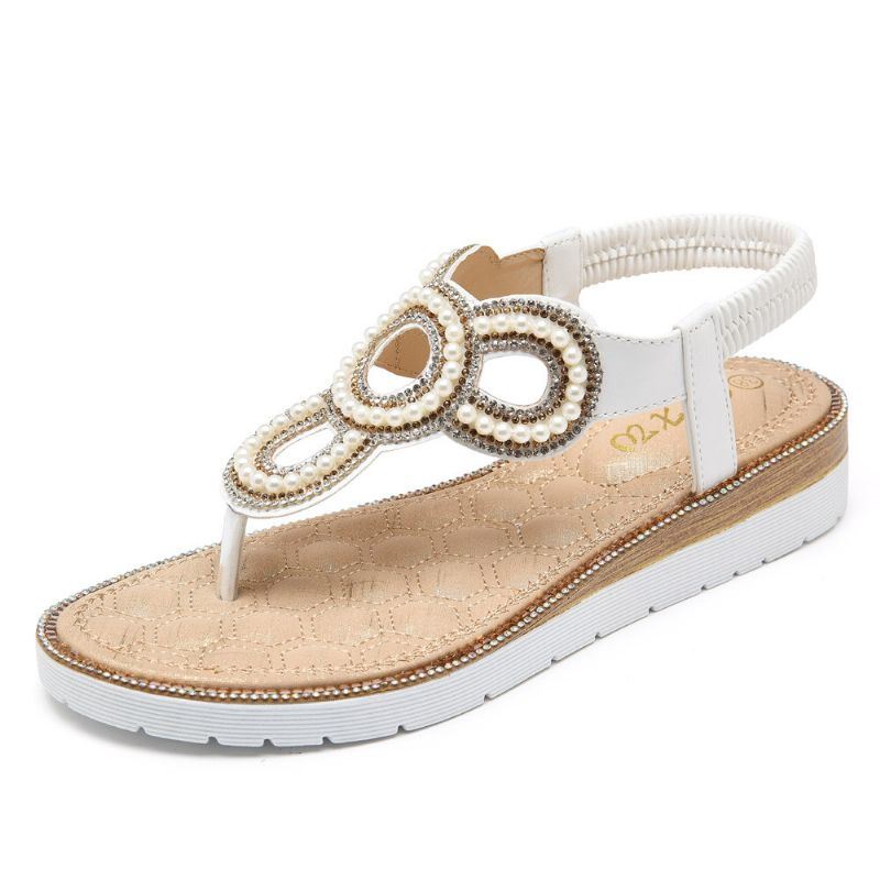 Dames Boheemse Strass Kraal Platte Sandalen Casual Vakantie Dame Sandalen