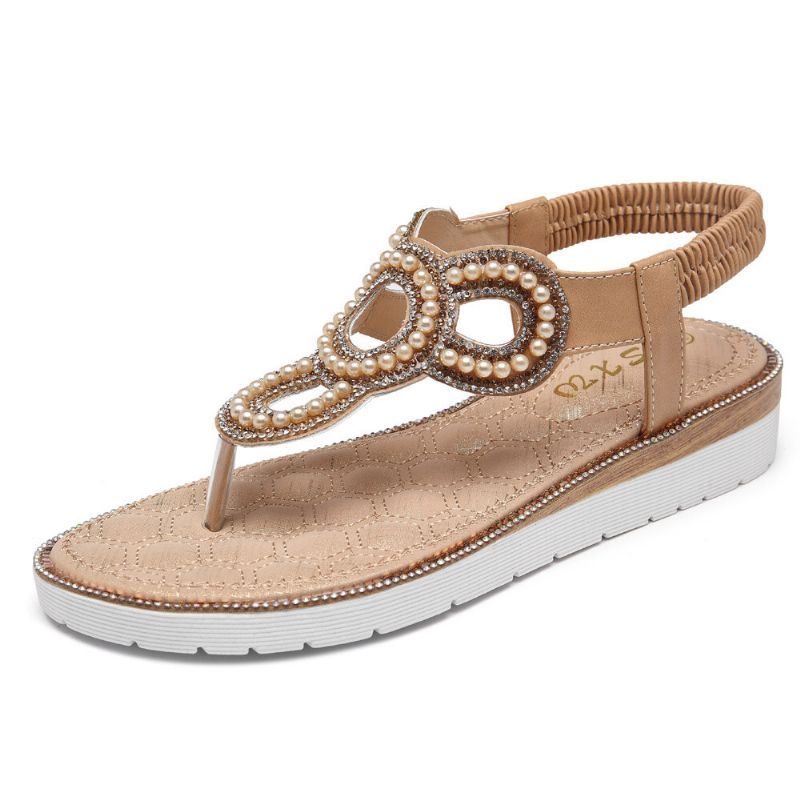 Dames Boheemse Strass Kraal Platte Sandalen Casual Vakantie Dame Sandalen