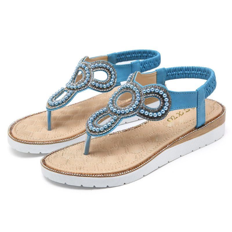 Dames Boheemse Strass Kraal Platte Sandalen Casual Vakantie Dame Sandalen