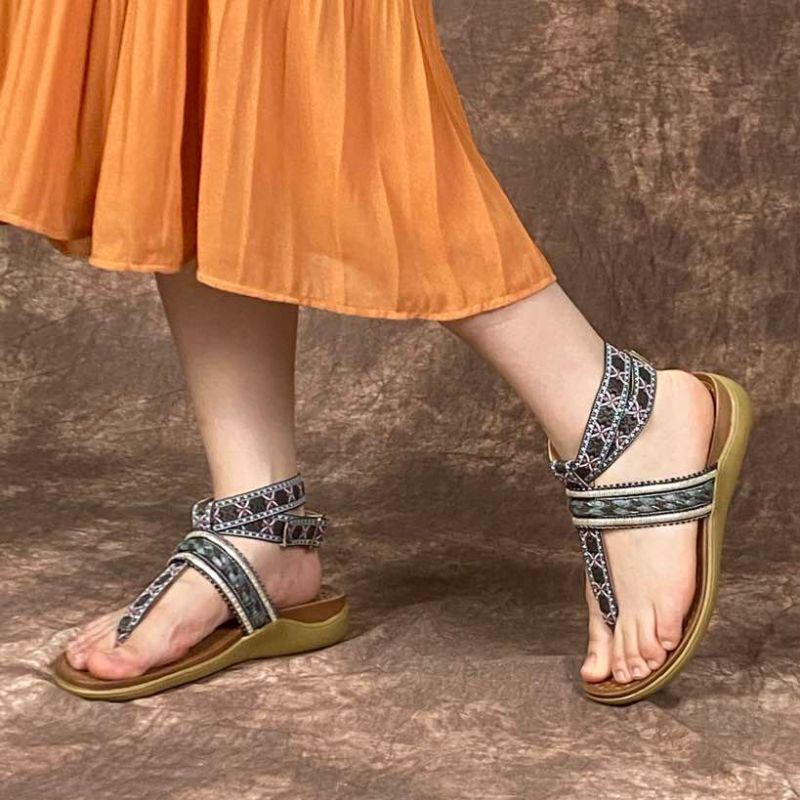 Dames Bohemen Enkelband Clip Teen Zachte Zool Casual Platte Sandalen