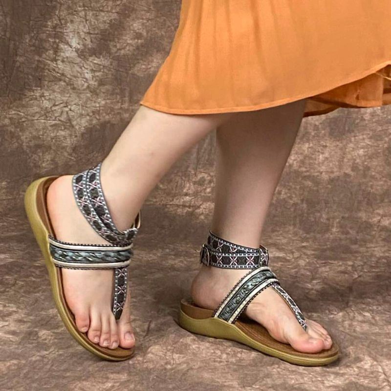 Dames Bohemen Enkelband Clip Teen Zachte Zool Casual Platte Sandalen