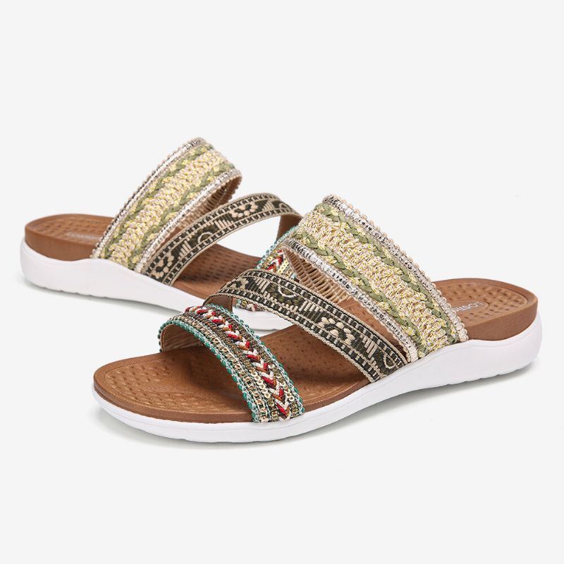 Dames Bohemen Open Teen Zachte Zool Casual Zomer Strand Slides Platte Sandalen