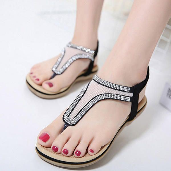 Dames Bohemen Slippers Strand Casual Strass Sandalen