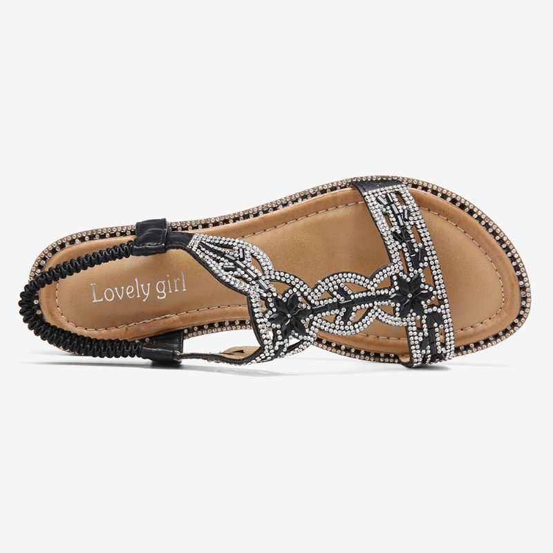 Dames Bohemen Strass Hollow Elastische Slip On Casual Sandalen