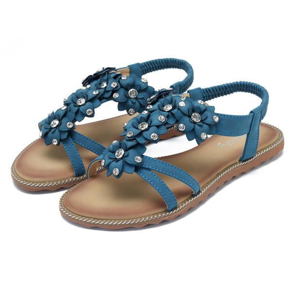 Dames Bohemian Bloem Casual Schoen Strand Platte Sandalen