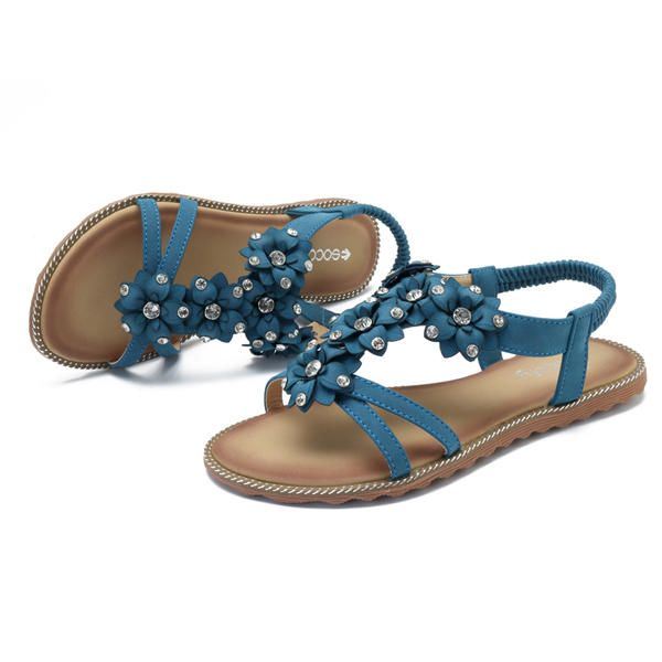 Dames Bohemian Bloem Casual Schoen Strand Platte Sandalen