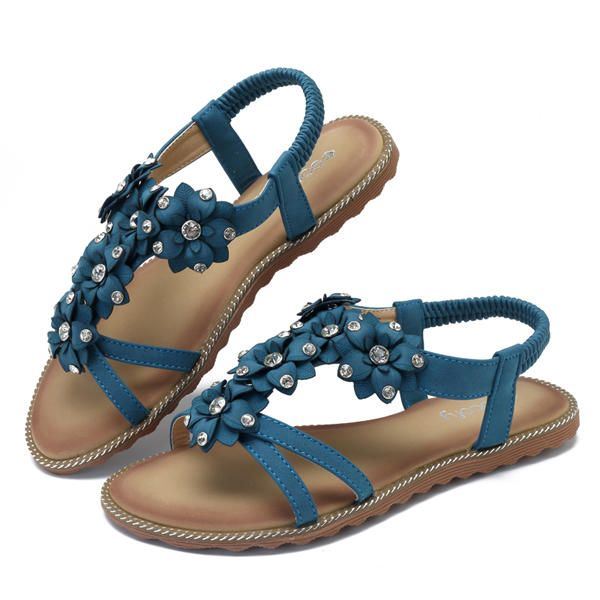 Dames Bohemian Bloem Casual Schoen Strand Platte Sandalen