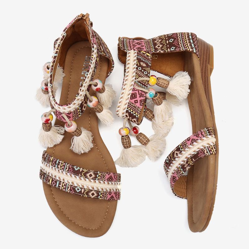 Dames Bohemian Folkways Patroon Open Teen Zomer Platte Sandalen