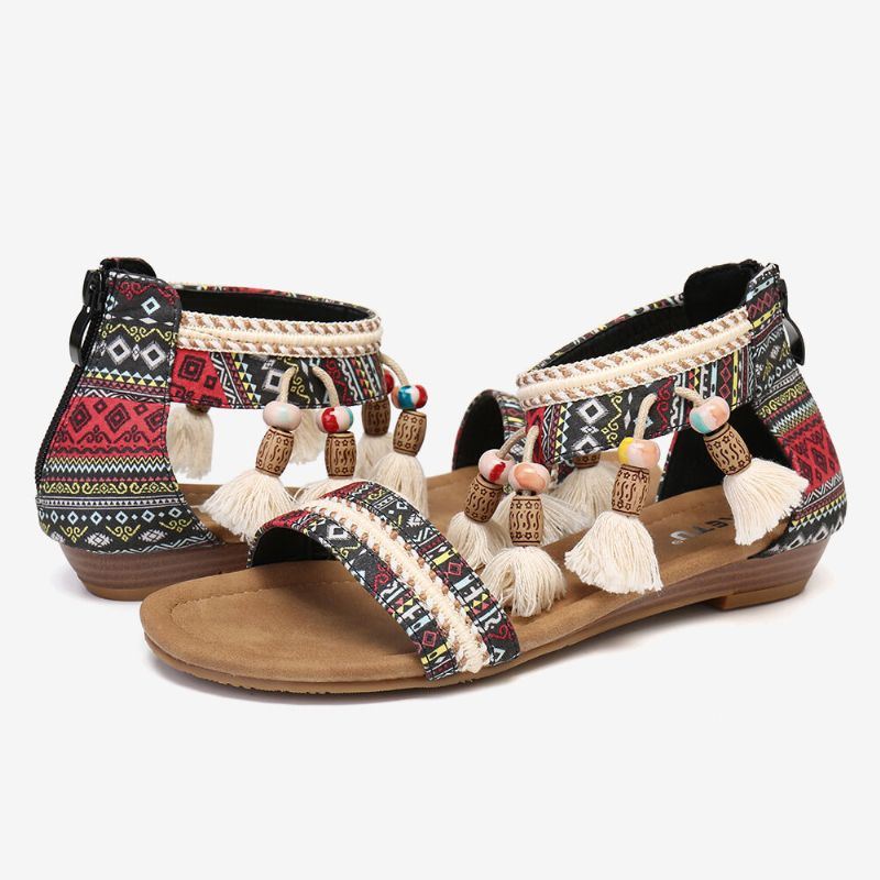 Dames Bohemian Folkways Patroon Open Teen Zomer Platte Sandalen