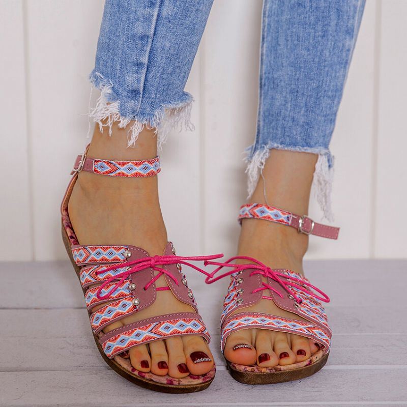 Dames Bohemian Geborduurde Folkways Open Teen Gesp Casual Zomer Strand Platte Sandalen