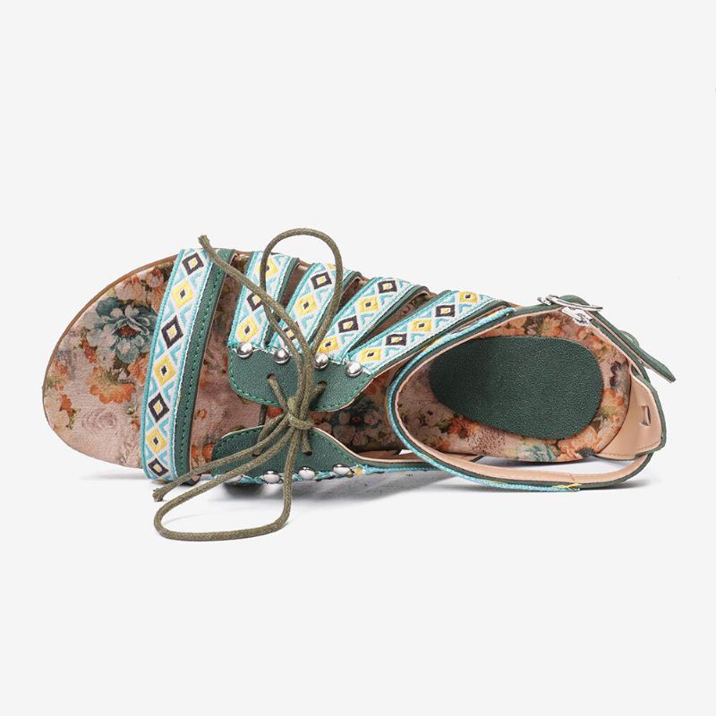 Dames Bohemian Geborduurde Folkways Open Teen Gesp Casual Zomer Strand Platte Sandalen