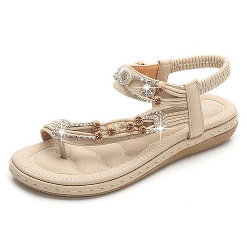 Dames Bohemian Weave Strass Elastische Band Zachte Toevallige Sandalen