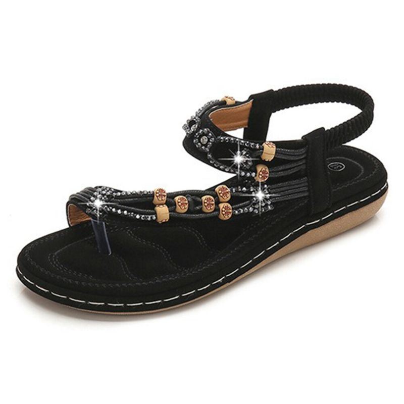 Dames Bohemian Weave Strass Elastische Band Zachte Toevallige Sandalen