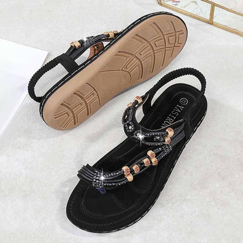 Dames Bohemian Weave Strass Elastische Band Zachte Toevallige Sandalen