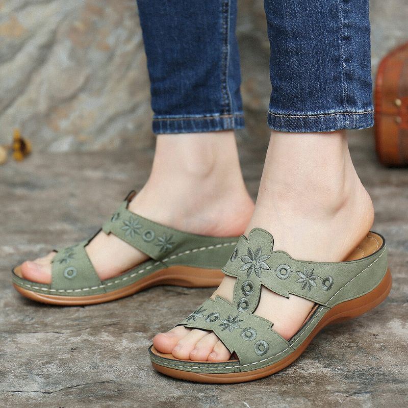 Dames Borduurwerk Comfy Casual Zomer Slip Op Wedge Sandalen