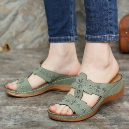 Dames Borduurwerk Comfy Casual Zomer Slip Op Wedge Sandalen