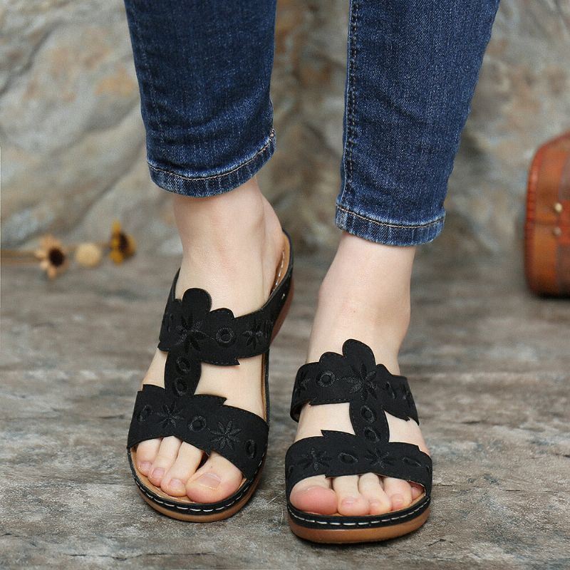 Dames Borduurwerk Comfy Casual Zomer Slip Op Wedge Sandalen