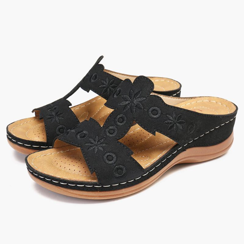 Dames Borduurwerk Comfy Casual Zomer Slip Op Wedge Sandalen