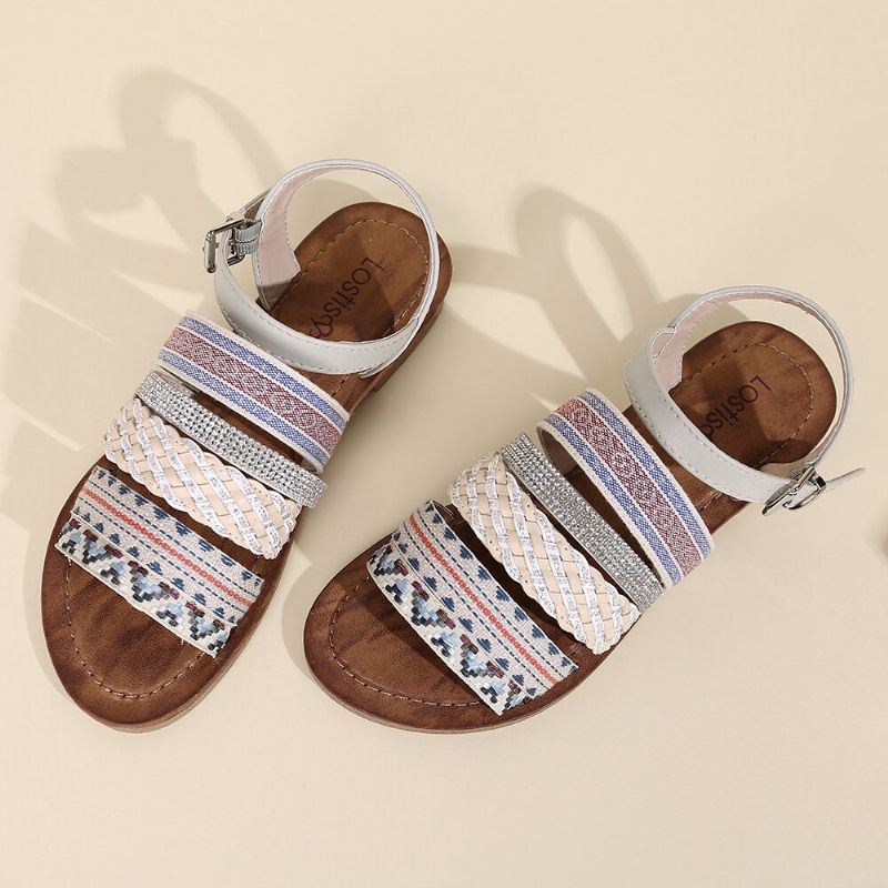 Dames Casual Bohemen Weefsel Stiksels Gesp Platte Sandalen