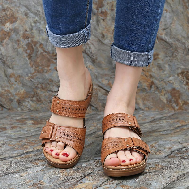 Dames Casual Comfortabele Pantoffels Klittenband Wedge Sandalen