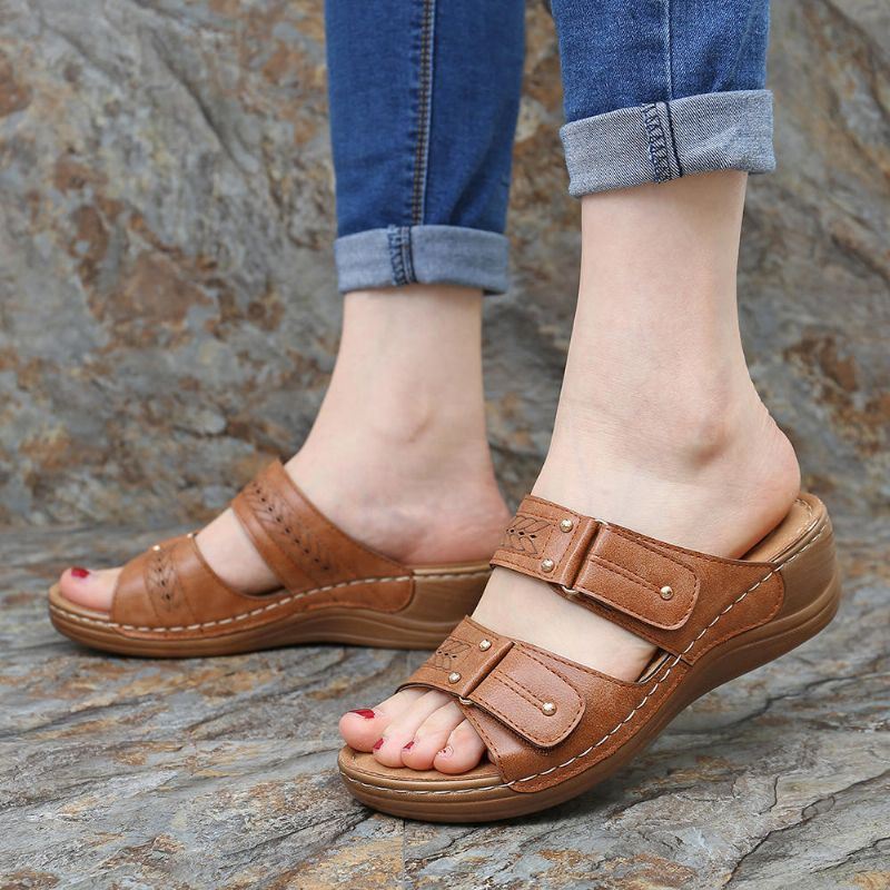 Dames Casual Comfortabele Pantoffels Klittenband Wedge Sandalen