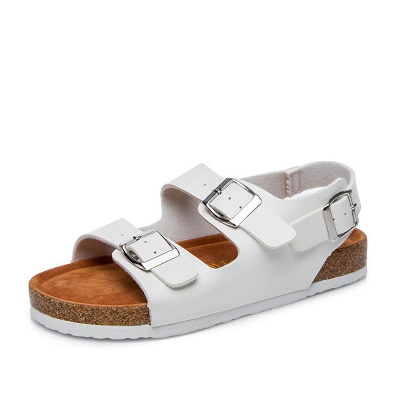 Dames Casual Effen Kleur Dual Buckle Strap Slingback Beach Cork Sandalen