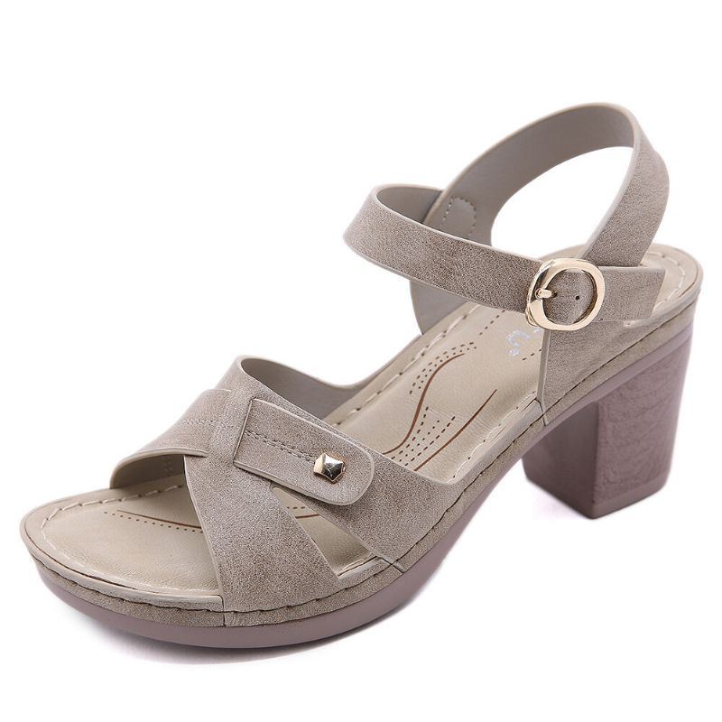 Dames Casual Effen Kleur Stiksels Hasp Chunky Hak Streep Sandalen